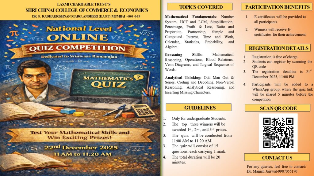 National Level Online Maths Quiz Competition on 22nd December 2025