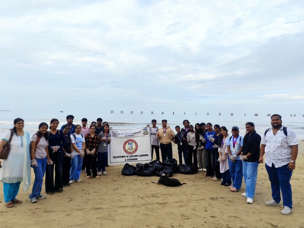 Beach Cleaning Drive - The Department of Lifelong Learning and Extension (DLLE) of Shri Chinai College of Commerce & Economics organised a Beach Cleaning Drive at Juhu Beach on 19th September 2026